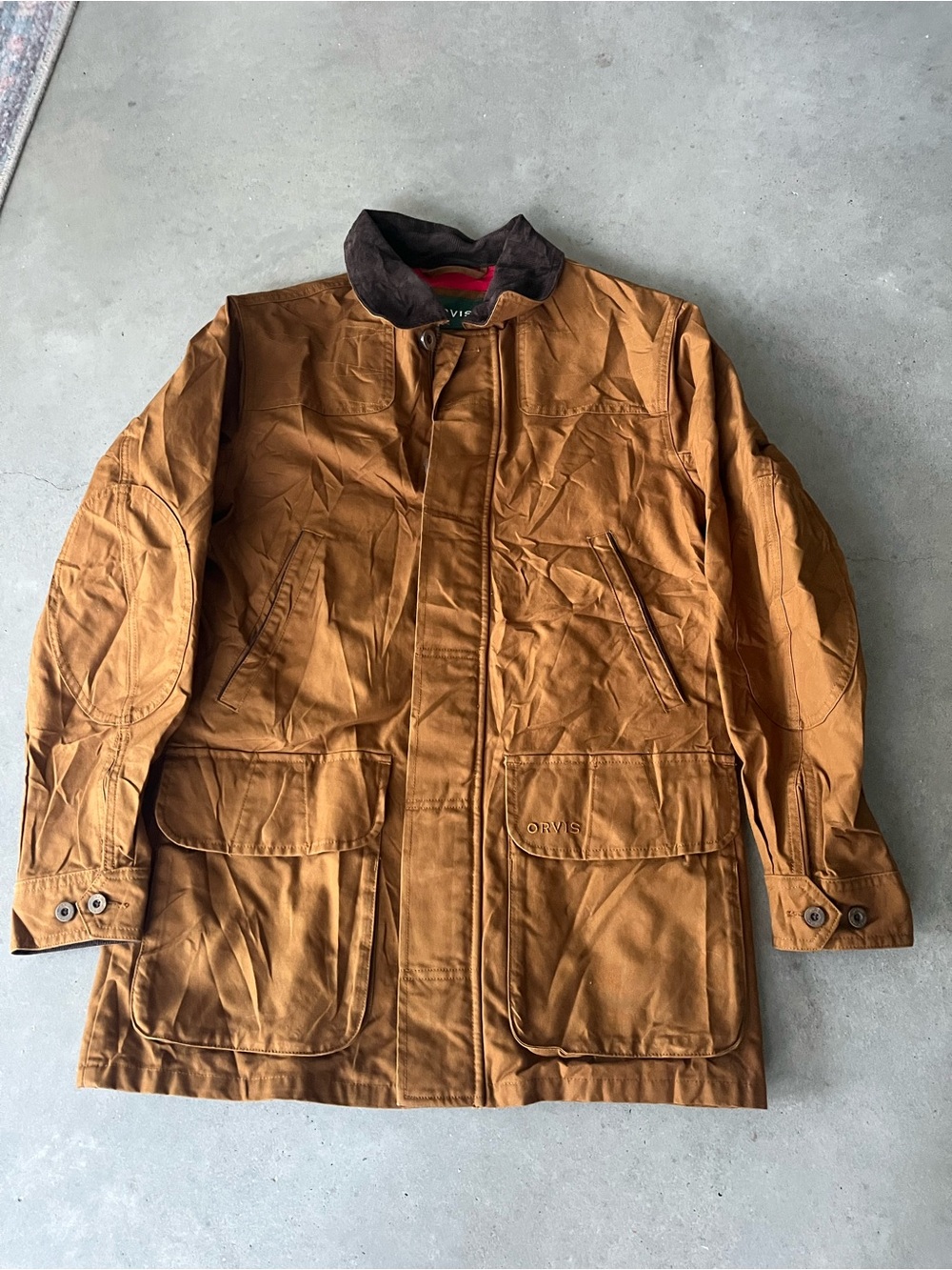 Orvis Men's Small Tan-Brown Field Jacket brown waxed cotton canvas exterior
